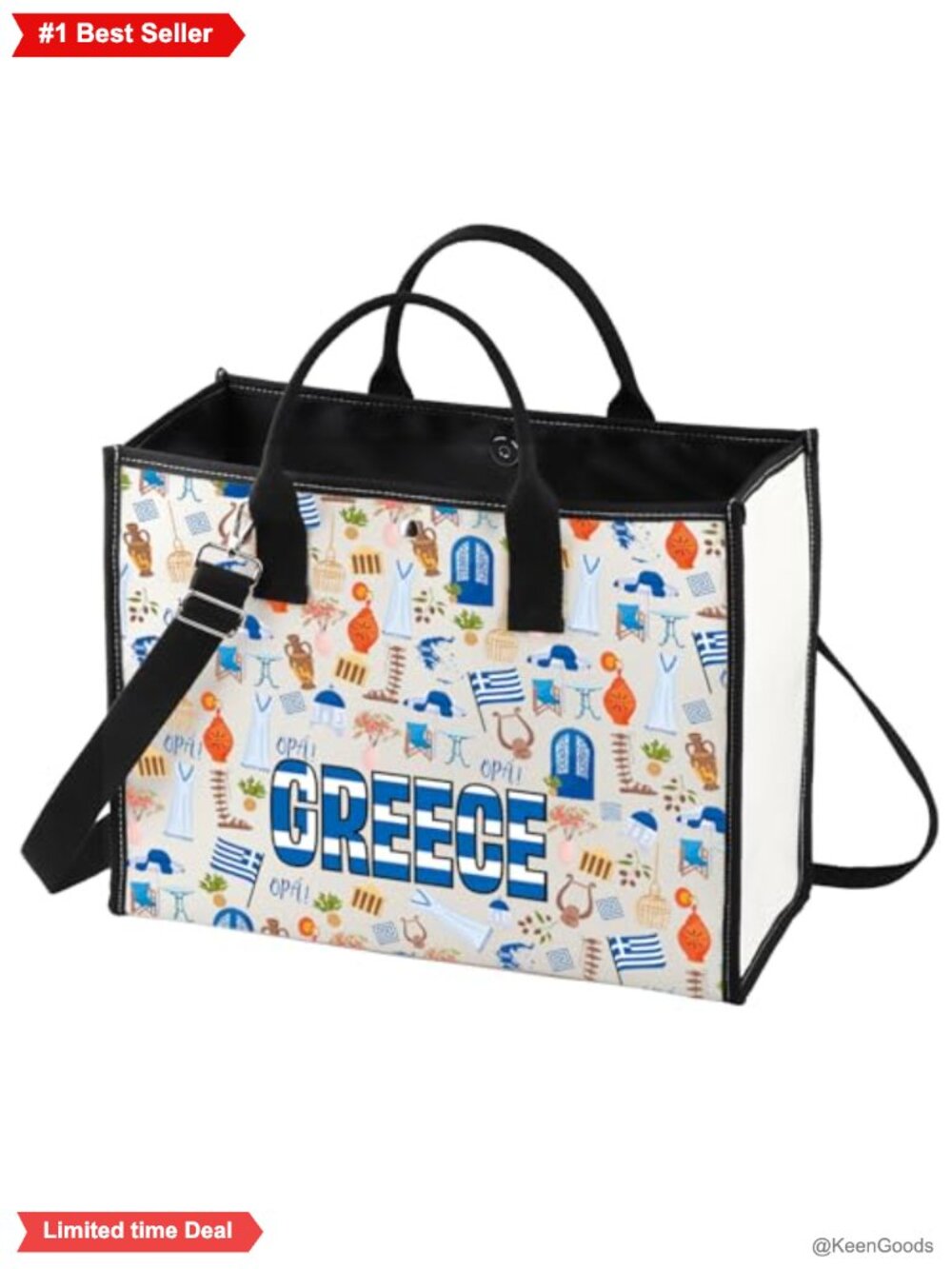 Canvas Tote Bag Greece Flag Hellenic Republic Travel Shoulder Bag